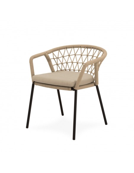 Silla apilable de Exterior SOLENE en Cuerda y Acero. Estilo Boho Chic y Confort para Terraza o Jardín