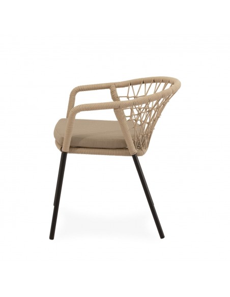Silla apilable de Exterior SOLENE en Cuerda y Acero. Estilo Boho Chic y Confort para Terraza o Jardín