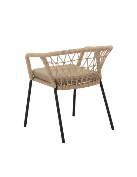 Silla apilable de Exterior SOLENE en Cuerda y Acero. Estilo Boho Chic y Confort para Terraza o Jardín