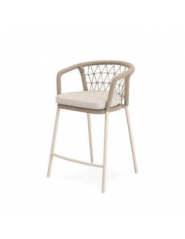 Taburete apilable de Exterior SOLENE 65 en Cuerda y Acero.Estilo Boho Chic y Confort para Terraza o Jardín