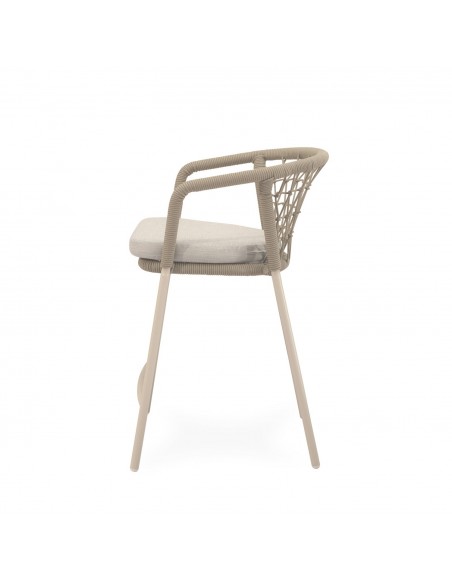 Banco empilhável para exterior SOLENE 65 em corda e aço. Estilo Boho Chic e Conforto para Terraço ou Jardim