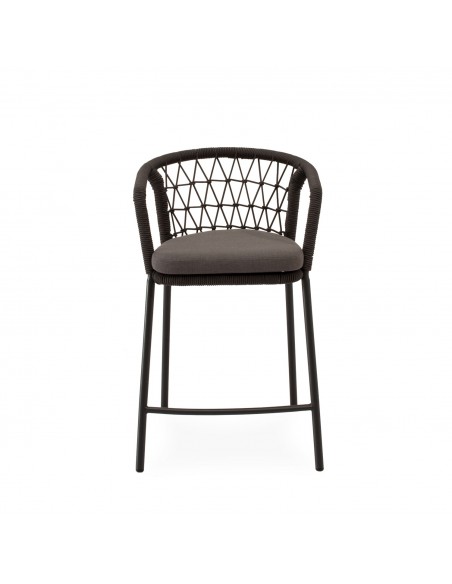 Taburete apilable de Exterior SOLENE 65 en Cuerda y Acero.Estilo Boho Chic y Confort para Terraza o Jardín