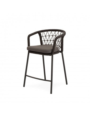 Taburete apilable de Exterior SOLENE 65 en Cuerda y Acero.Estilo Boho Chic y Confort para Terraza o Jardín