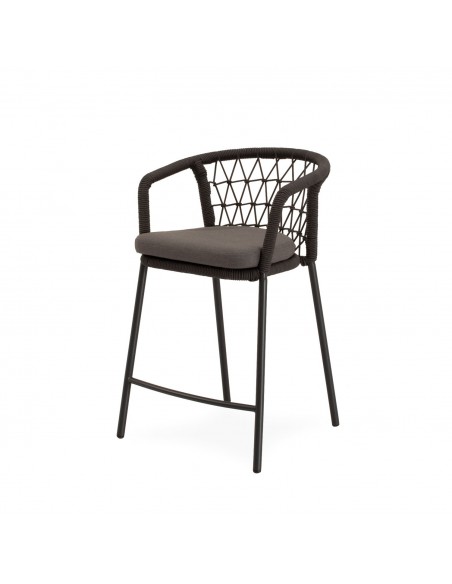 Banco empilhável para exterior SOLENE 65 em corda e aço. Estilo Boho Chic e Conforto para Terraço ou Jardim