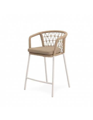 Taburete apilable de Exterior SOLENE 65 en Cuerda y Acero.Estilo Boho Chic y Confort para Terraza o Jardín