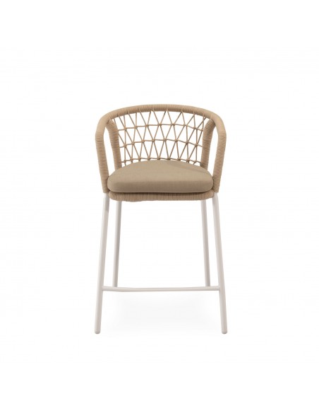 Taburete apilable de Exterior SOLENE 65 en Cuerda y Acero.Estilo Boho Chic y Confort para Terraza o Jardín