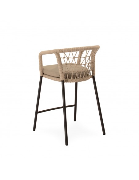 Banco empilhável para exterior SOLENE 65 em corda e aço. Estilo Boho Chic e Conforto para Terraço ou Jardim