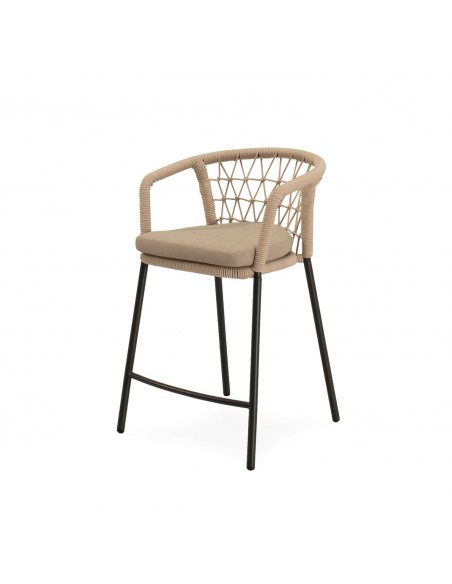 Taburete apilable de Exterior SOLENE 65 en Cuerda y Acero.Estilo Boho Chic y Confort para Terraza o Jardín