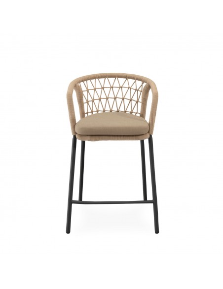 Taburete apilable de Exterior SOLENE 65 en Cuerda y Acero.Estilo Boho Chic y Confort para Terraza o Jardín