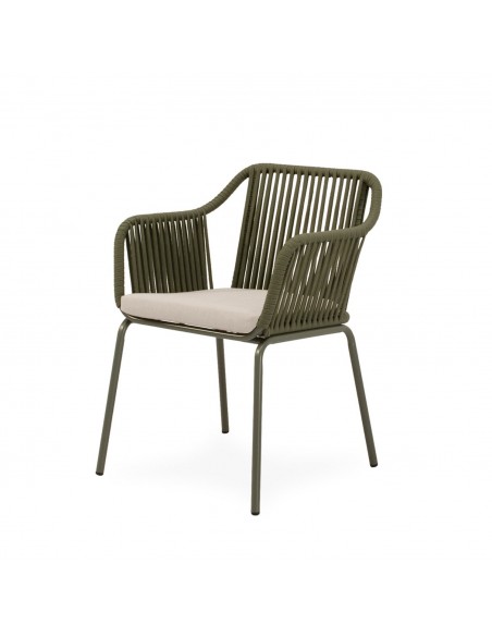 Cadeira de exterior Penny em corda e aço, com design envolvente e elegante