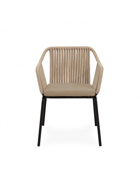 Cadeira de exterior Penny em corda e aço, com design envolvente e elegante