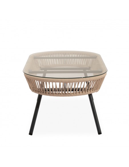 Conjunto de jardín ODESA acero galvanizado negro y cuerda beige, sofá, sillones y mesa