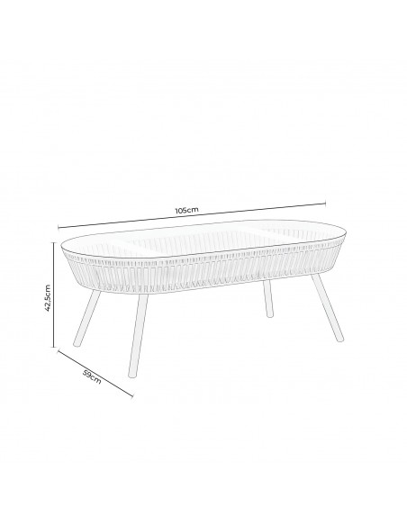Conjunto de jardín ODESA acero galvanizado blanco y cuerda beige, sofá, sillones y mesa
