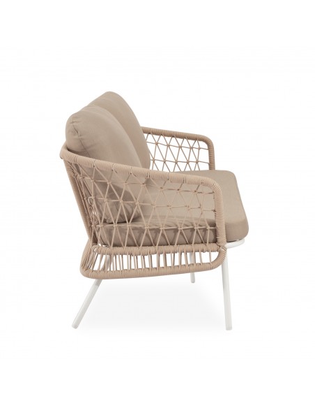 Conjunto de jardín ODESA acero galvanizado blanco y cuerda beige, sofá, sillones y mesa