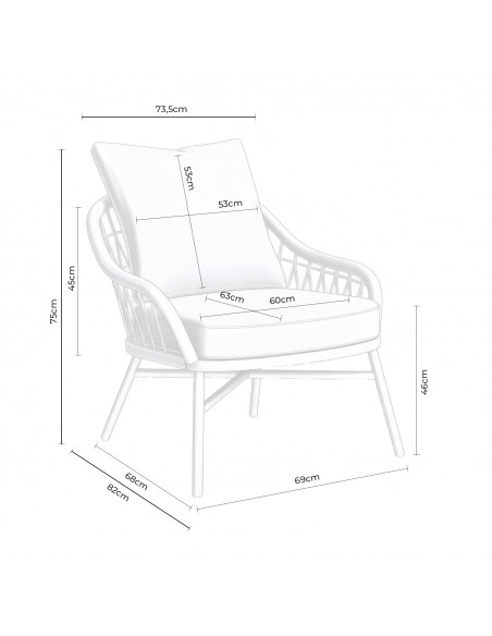 Conjunto de jardín SALONICA gris con sofá, sillones y mesa de cuerda y acero galvanizado
