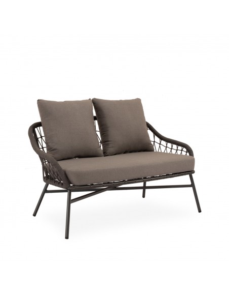 Conjunto de jardín SALONICA gris con sofá, sillones y mesa de cuerda y acero galvanizado