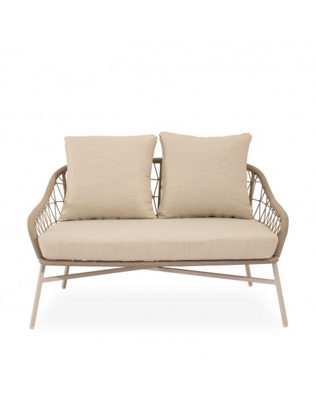 Conjunto de jardín SALONICA beige con sofá, sillones y mesa de cuerda y acero galvanizado