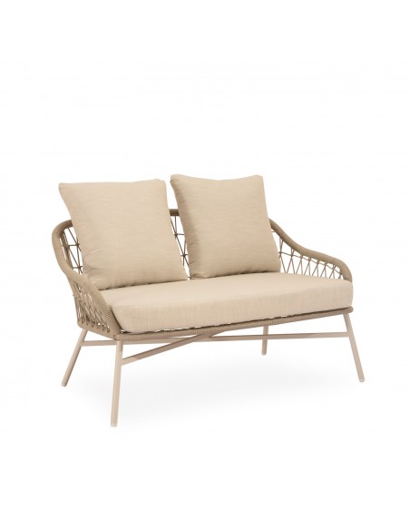 Conjunto de jardín SALONICA beige con sofá, sillones y mesa de cuerda y acero galvanizado