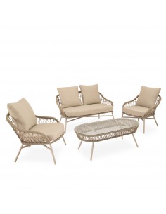 Conjunto de jardín SALONICA beige con sofá, sillones y...