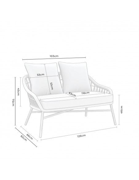 Conjunto de jardín SALONICA beige con sofá, sillones y mesa de cuerda y acero galvanizado