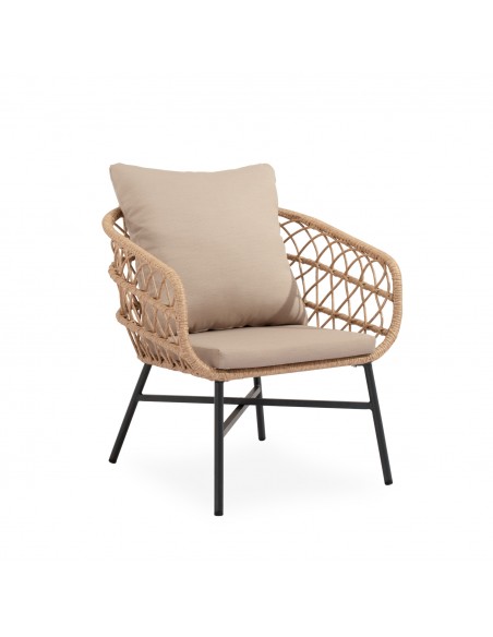 Set de jardín PERUGIA acero galvanizado negro y cuerda beige, sofá, sillones y mesa