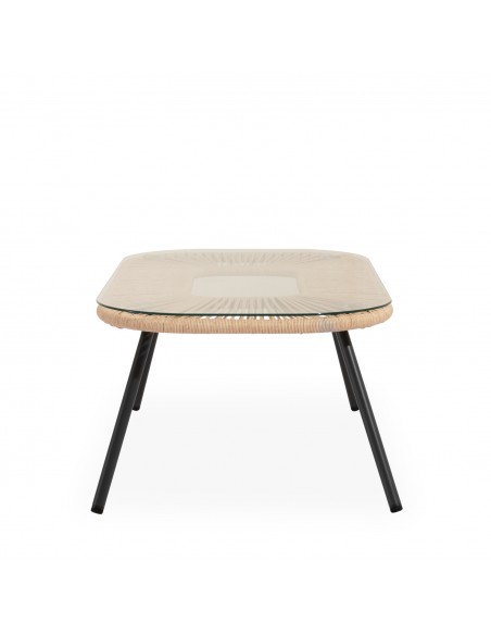 Set de jardín PERUGIA acero galvanizado negro y cuerda beige, sofá, sillones y mesa