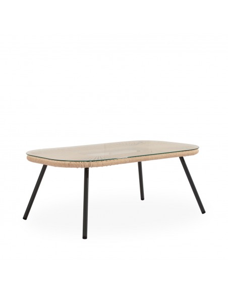 Set de jardín PERUGIA acero galvanizado negro y cuerda beige, sofá, sillones y mesa