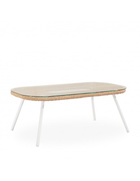 Set de jardín PERUGIA acero galvanizado blanco y cuerda beige, sofá, sillones y mesa