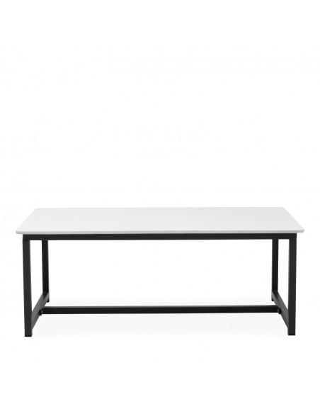 Conjunto de jardín MUSCAT aluminio negro con sofá, sillones y mesa con porcelánico blanco