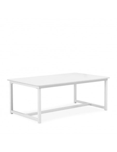 Set de jardín MUSCAT aluminio blanco con sofá, sillones y mesa con porcelánico blanco