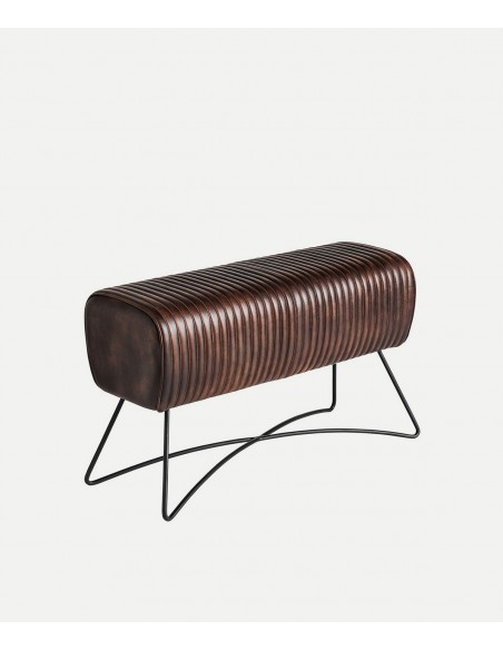 Banqueta em pele castanha com design industrial GLADYS