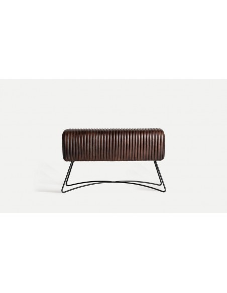 Banqueta em pele castanha com design industrial GLADYS