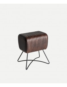 Banqueta baixa GLADYS em pele castanha, design industrial