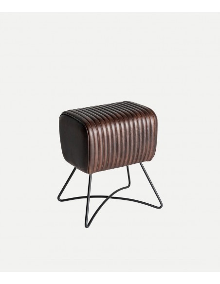 Banqueta baixa GLADYS em pele castanha, design industrial