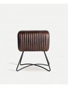Banqueta baixa GLADYS em pele castanha, design industrial 2