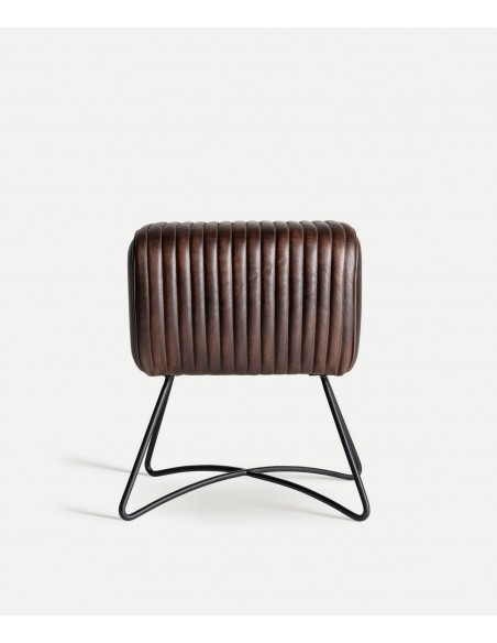 Banqueta baixa GLADYS em pele castanha, design industrial
