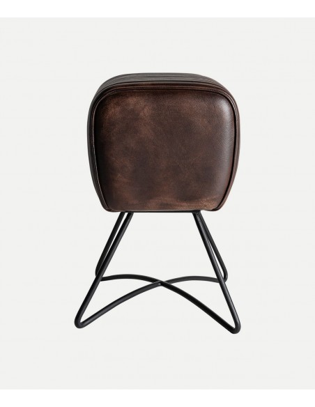 Banqueta baixa GLADYS em pele castanha, design industrial