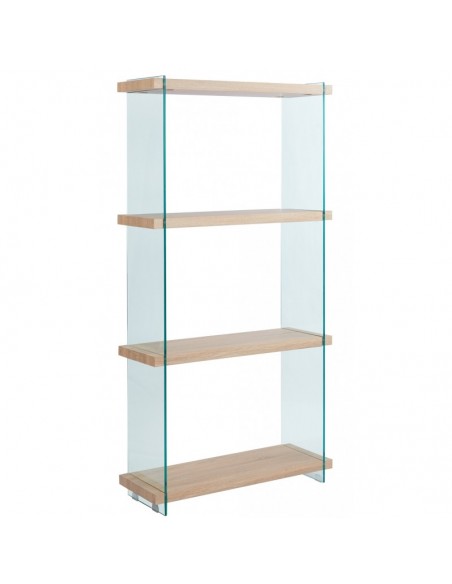 Estantería minimalista IRIS 84x30x165, madera y cristal templado.