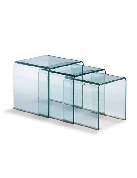 Juego de 3 mesas nido en cristal templado transparente.
