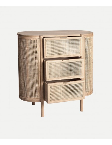Cómoda IKLA 80x39x80 de madera y ratán estilo natural