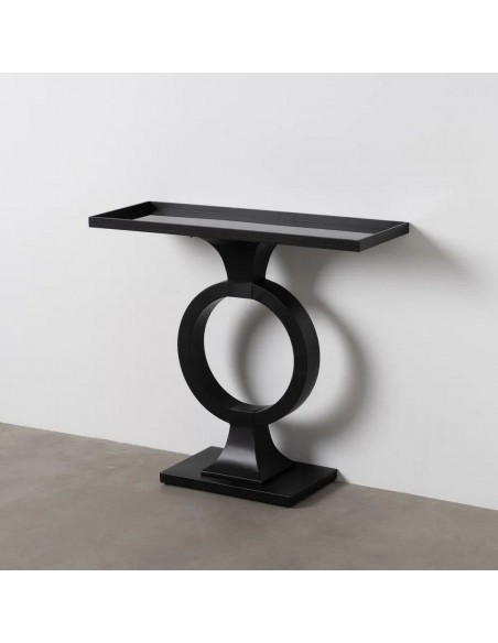 Consola contemporânea BERLIN 90x32x80 em ferro e vidro preto