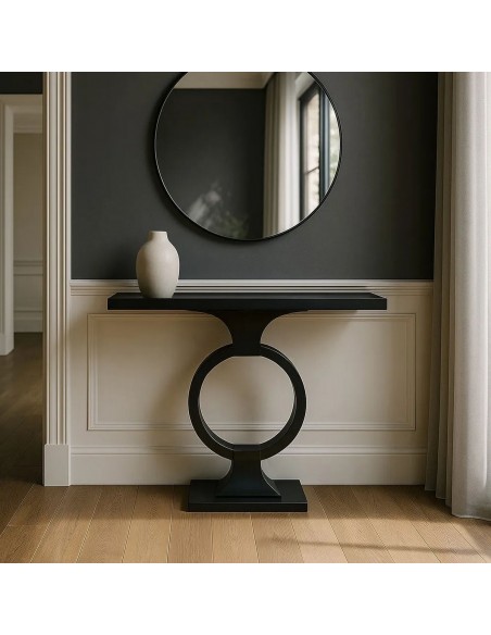 Consola contemporánea BERLIN 90x32x80 en Hierro y Cristal Negro