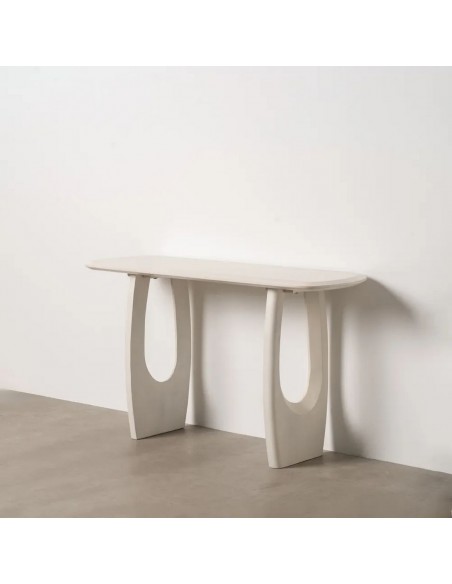 Consola mediterránea AREZZO 130x46x76 de lineas orgánicas en Madera Blanco Rozado
