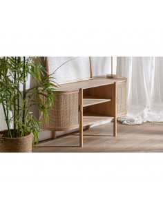 Mueble de TV IKLA 120x43x60 de madera y ratán, estilo... 2
