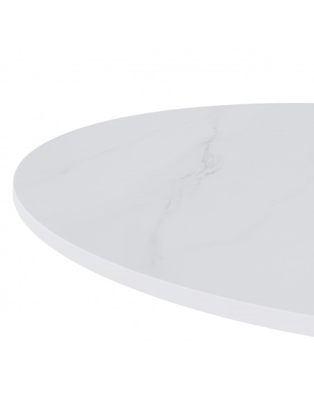 Mesa alta LYA 70x96, tampo em porcelânico branca e base em metal preto