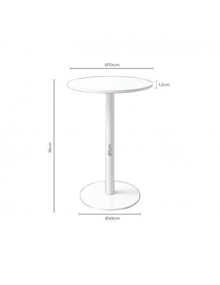 Mesa alta LYA 70x96, tampo em porcelânico branca e base em metal preto