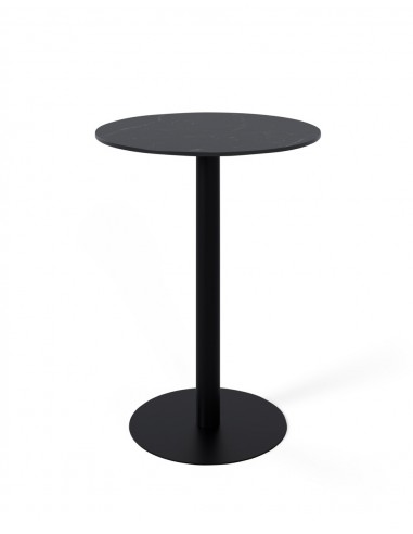 Mesa alta LYA 70×96, tapa porcelánica negra y base metal negra