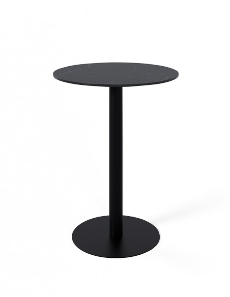 Mesa alta LYA 70x96, tampo em porcelânico preto e base em metal preto