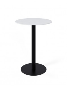 Mesa alta LYA 70×96, tapa porcelánica blanca y base metal...