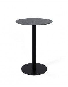 Mesa alta LYA 70×96, tapa porcelánica gris y base metal...